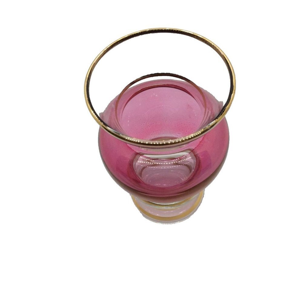 Bartlett-Collins Vintage Cranberry Glass Bud Vase with 4 Gold Rings - Picture 2 of 5